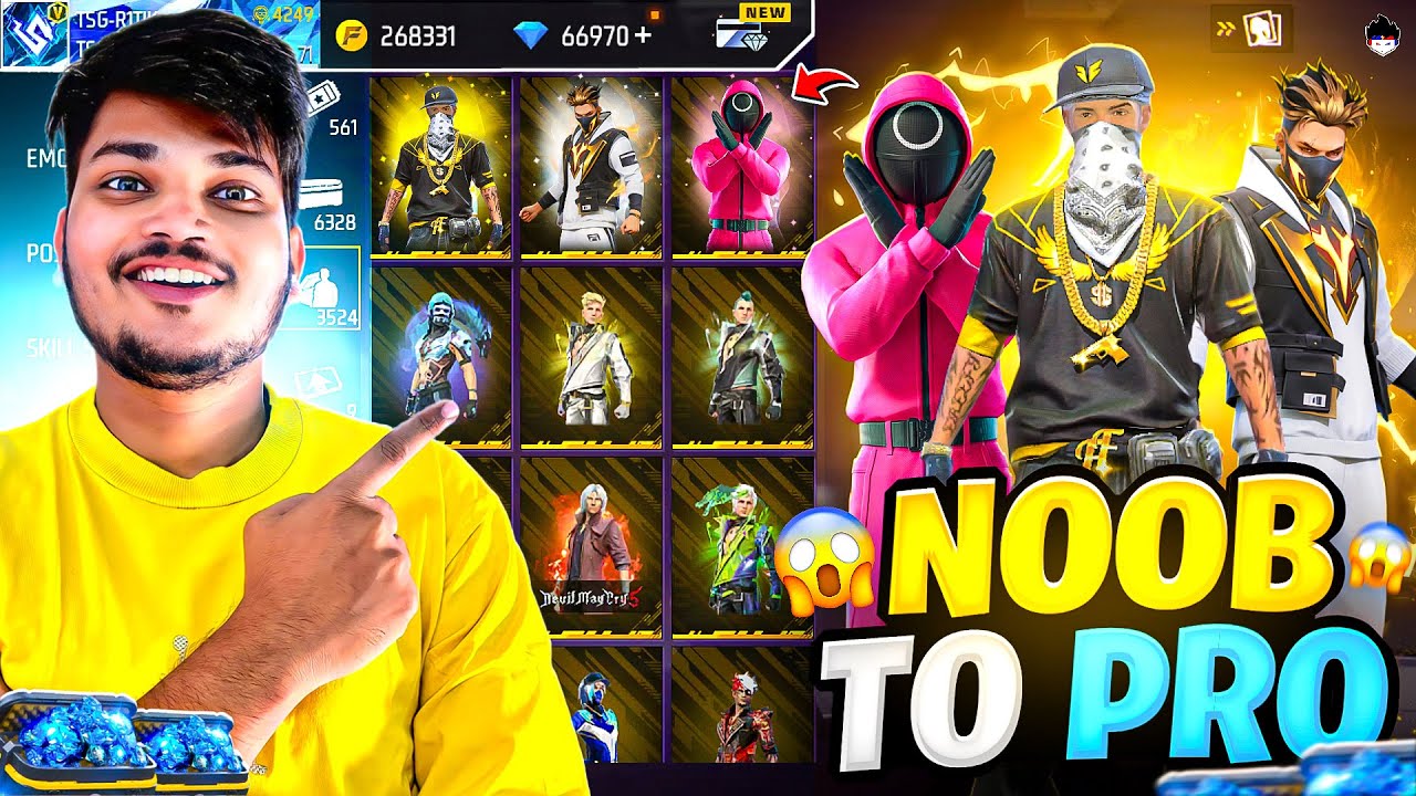 FREE FIRE 2X NOOB TO PRO IN LEVEL 1 ID I GOT ALL RARE AND NEW ITEMS IN NOOB ID -GARENA FREE FIRE