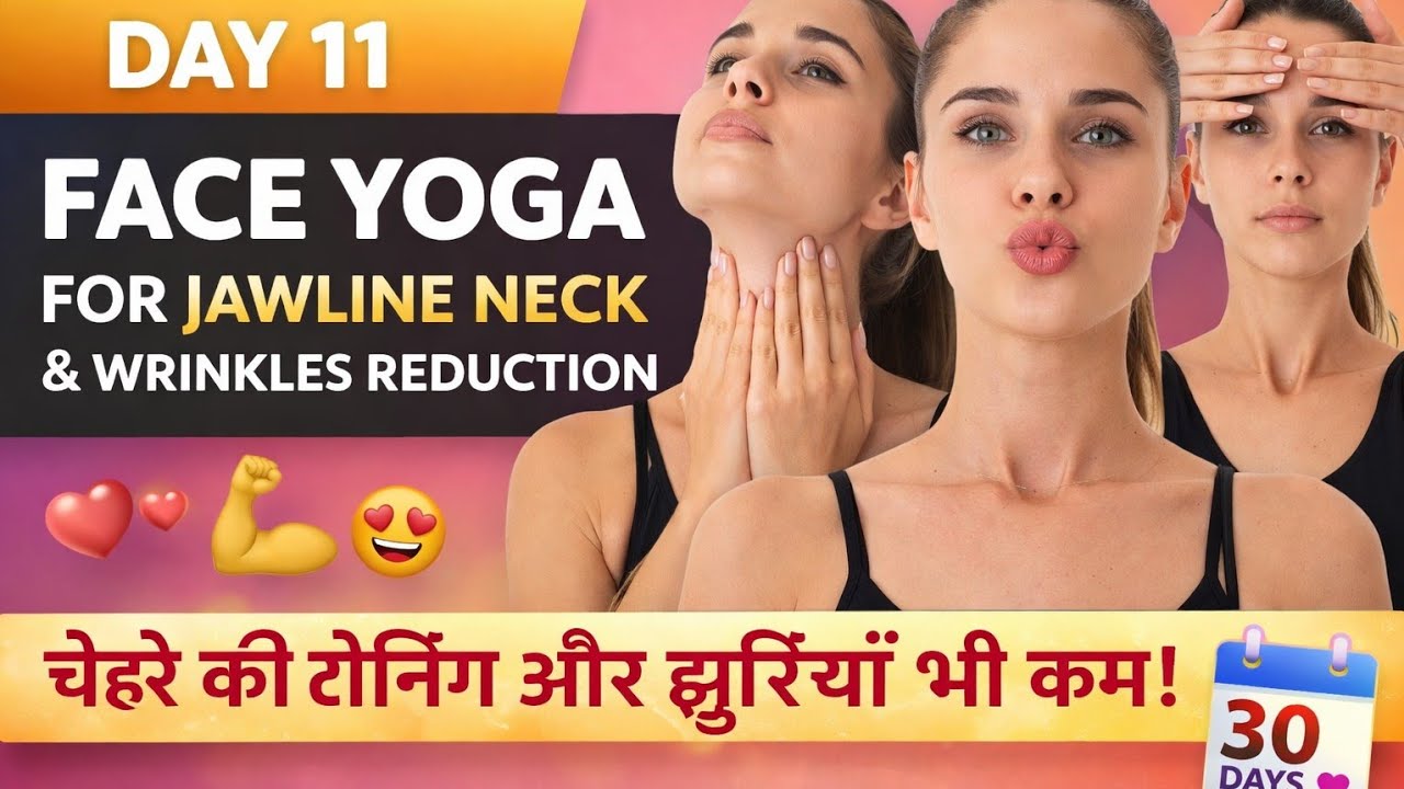DAY 11 Face Yoga | Jawline, Neck Tightening & Wrinkle Reduction | 30 Days Challenge 