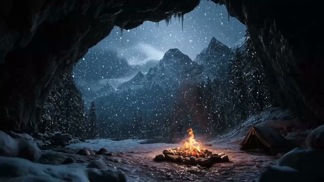 3 HOURS (NO ADS) Cozy Winter Cave 🔥 Steady Blizzard & Wind White Noise for Deep Sleep