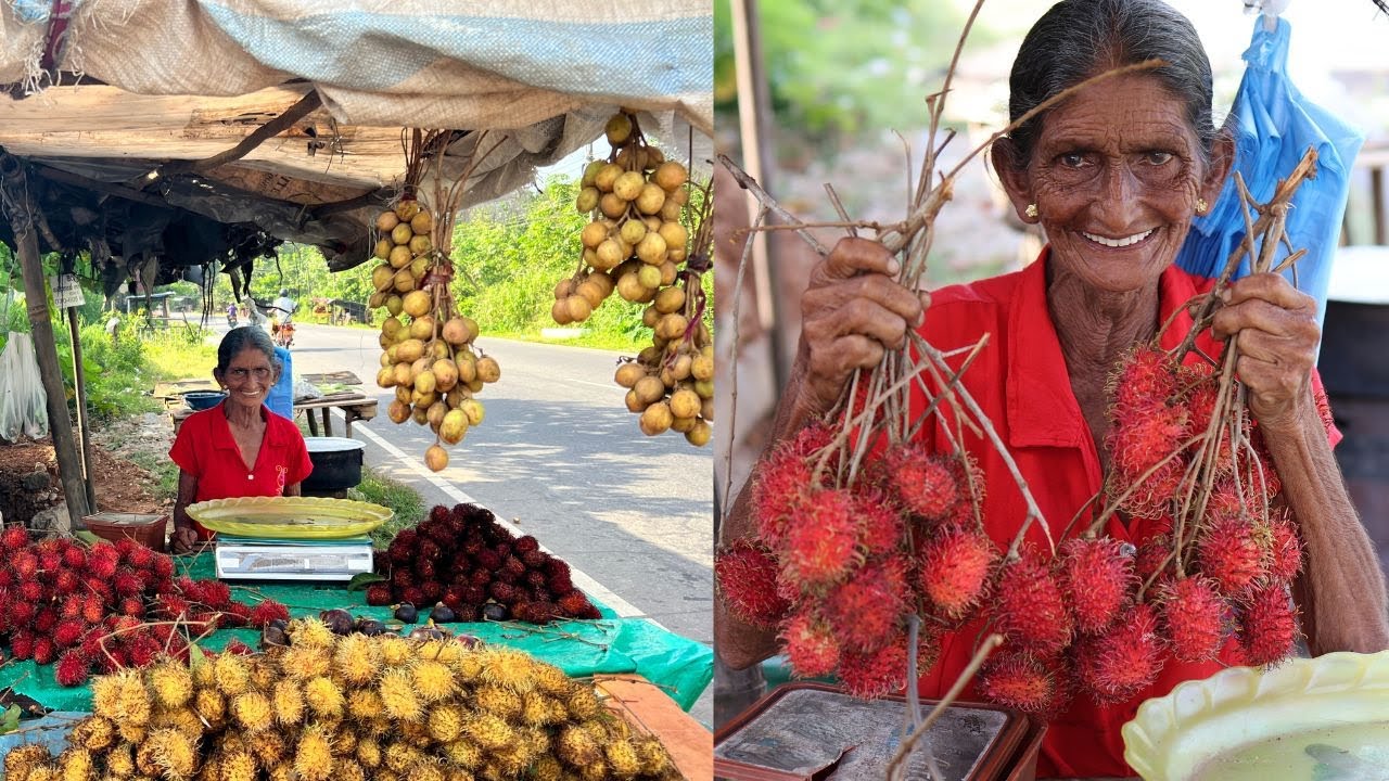 🌸ආච්චිගේ රඹුටන් 🍒l village fruit on the Roadside of srilanka 🇱🇰