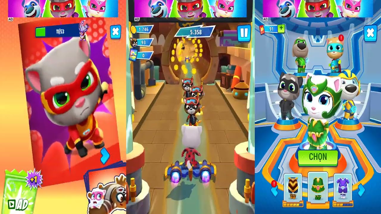 PLAY GAME! THREE 🎮🏃💨Talking Tom Hero Dash Full Gameplay – Best Hero Dash Moments