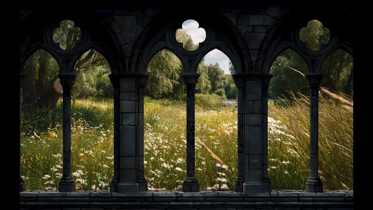 Flower Meadow in Medieval Times Window | Peaceful Spring Ambience
