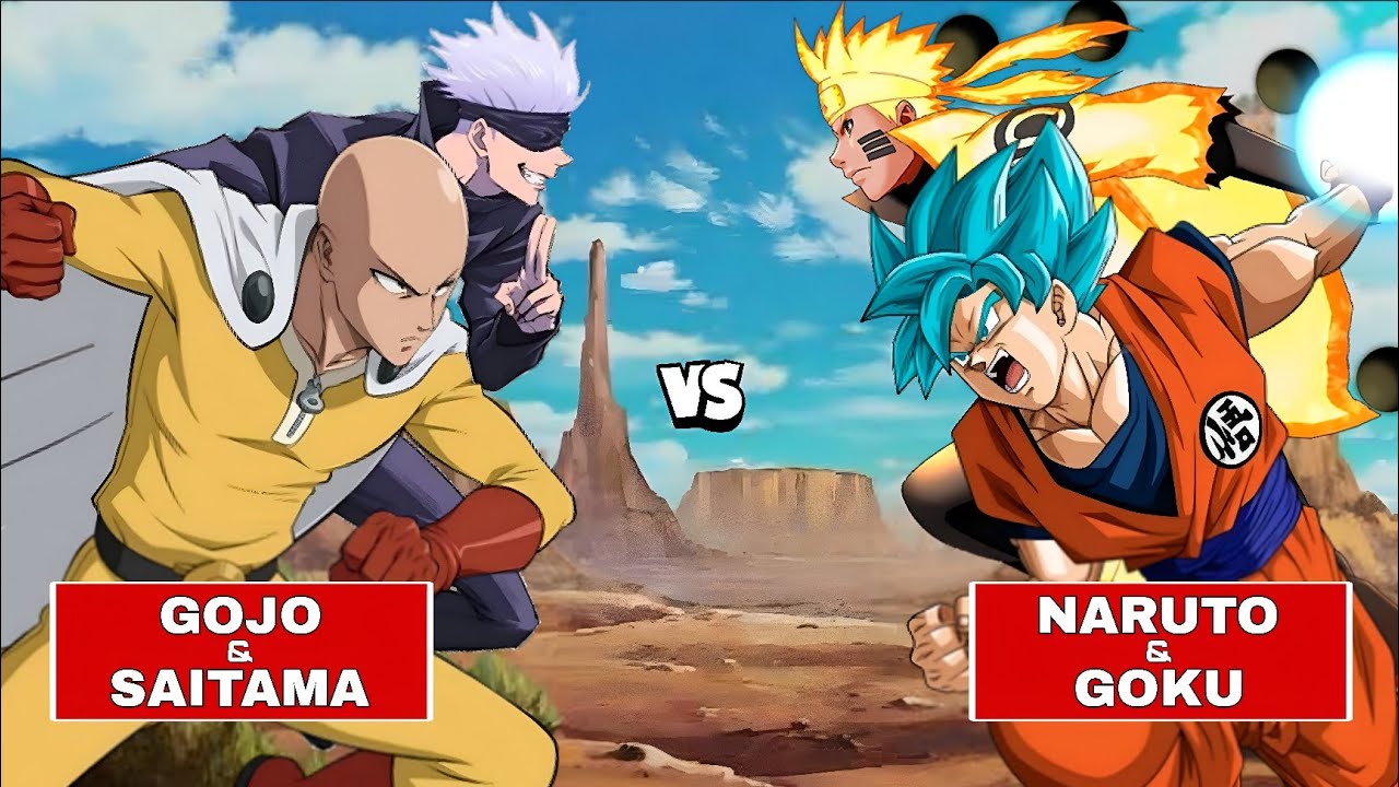 Goku & Naruto vs Saitama & Gojo 🤯🔥 #animebattle