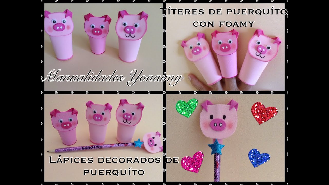 PUERQUITO PARA HACER LAPIZ ADORNADO O UN TITERE PARA DEDOS.- MANUALIDAD PARA NIÑOS .