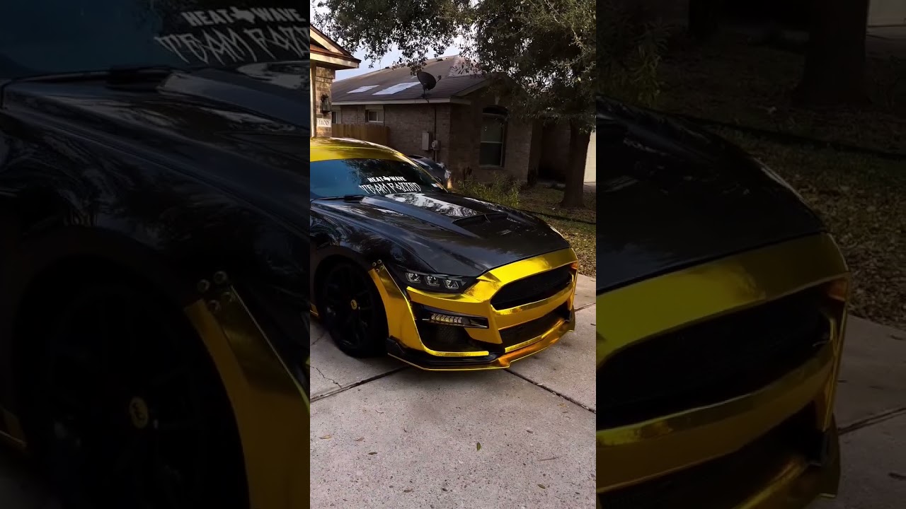 Mustang GT with 24k Forged Gold Vinyl Wrap! 📷@ArabExoticsCustoms #cars #mustang #v8 #v8 #vinylwrap
