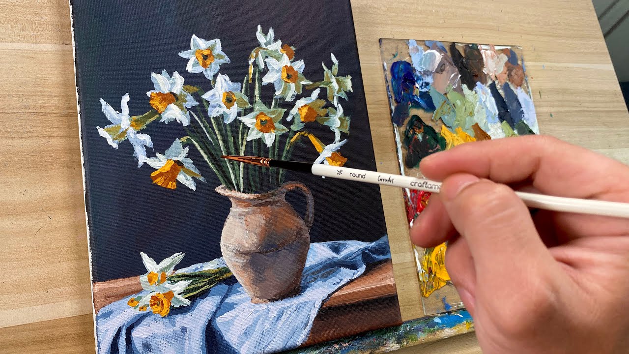 Daffodils Still Life | Acrylic Painting Time-lapse