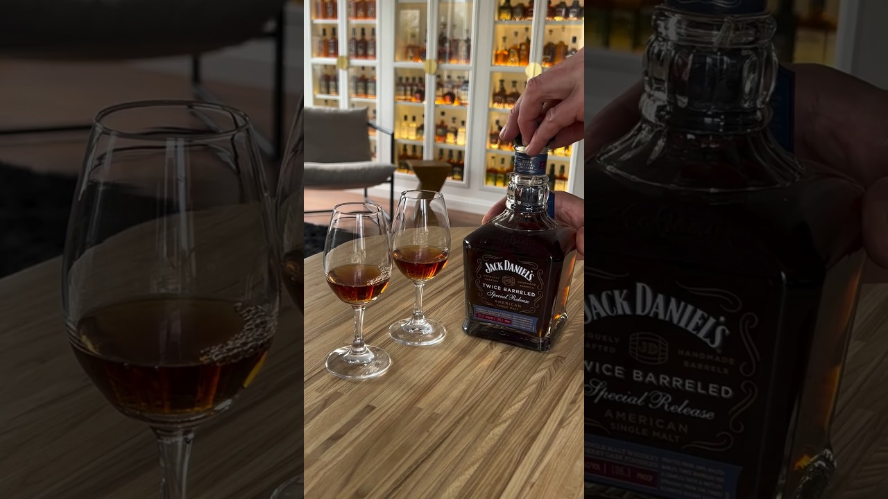 Tasting New Jack Daniels Whiskey. Twice Barreled American Single Malt