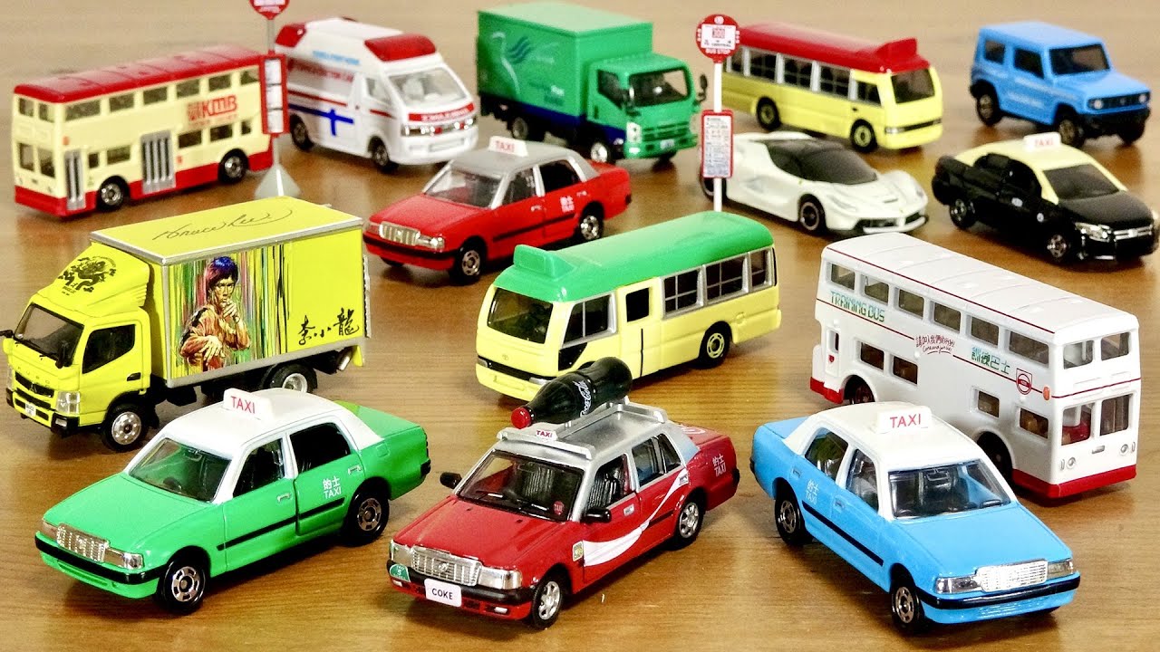 日本に無い車両大量☆香港在住の視聴者様からいただきました！アジア 台湾トミカ ミニバス・ロンドンバス・タクシー TINYはブルースリーのトラック！バス停の立て札まで☆ありがとうございます！
