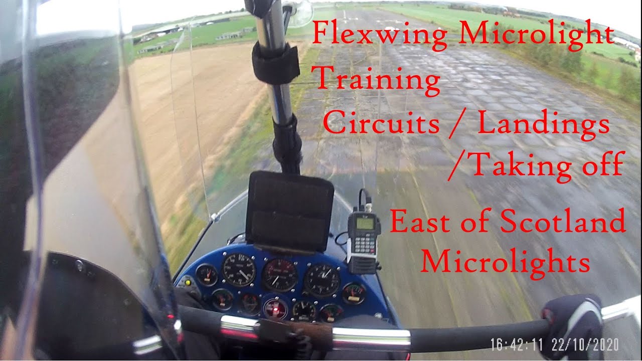 Microlight Flexwing training, overhead joins, circuits, takeoff and landing, East Fortune
