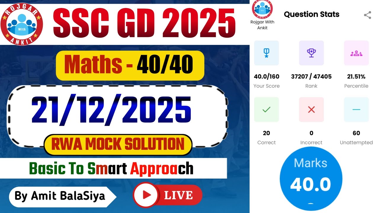 SSC GD Weekly Mock Test Solution Rojgar With Ankit | Today | 21 December 2025 #rwa