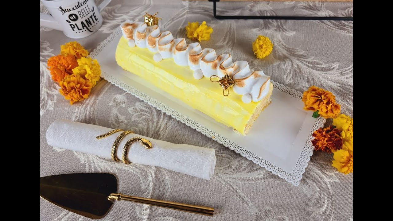 Bûche roulée façon tarte au citron meringuée facile بسكوي رولي بكريمة الليمون والميرانغ سهل و سريع