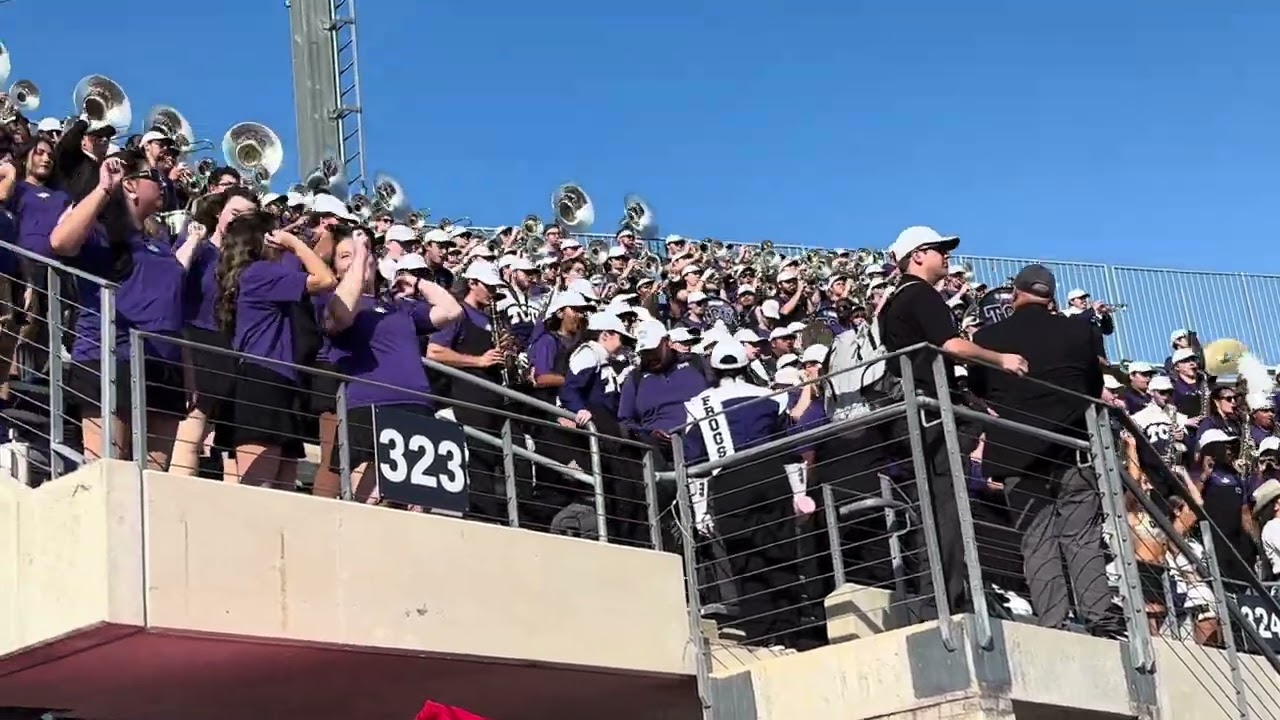 11-22-2025 TCU @ Houston college football. The TCU Horned Frog Marching Band play their fight song.