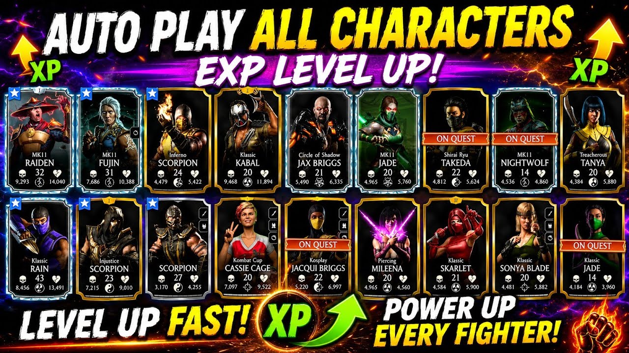 MK Mobile AUTO PLAY EXP FARM  | Level Up ALL Characters FAST!