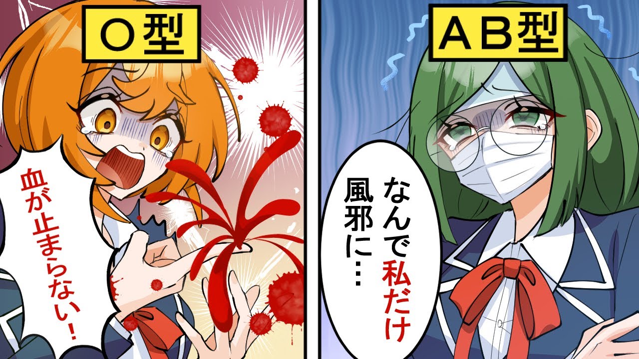 【アニメ】O型は死にやすい！？血液型の特徴５選！【漫画/マンガ動画】