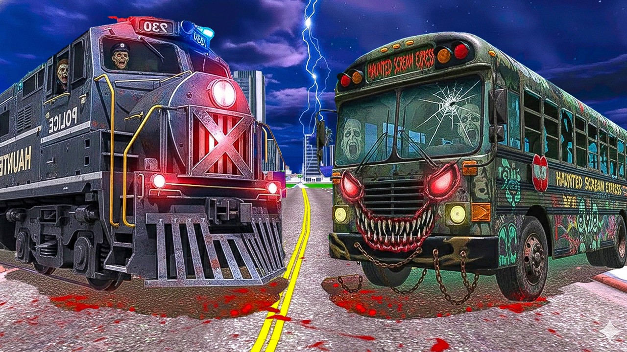 Haunted Bus Vs Police Train in Indian Bikes Driving 3d