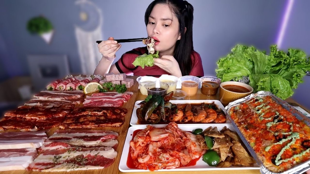 KOREAN BBQ, BAKED MAKI AND SEAFOOD STEW MUKBANG | samgyupsal, wagyu cubes, enoki beef etc.