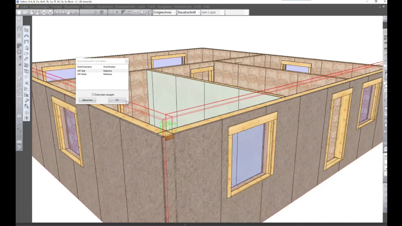 VisKon 3D-CAD/CAM Holzrahmenbau - Vorführung zur Elementierung - mit Verbindung zu CasCADos