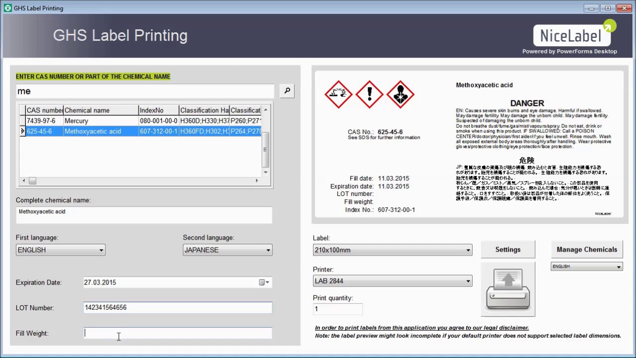 NiceLabel GHS software