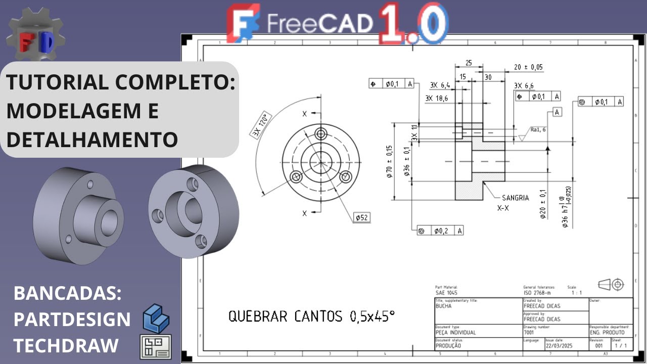 TUTORIAL COMPLETO DE FREECAD!!! BANCADA PARTDESIGN E TECHDRAW