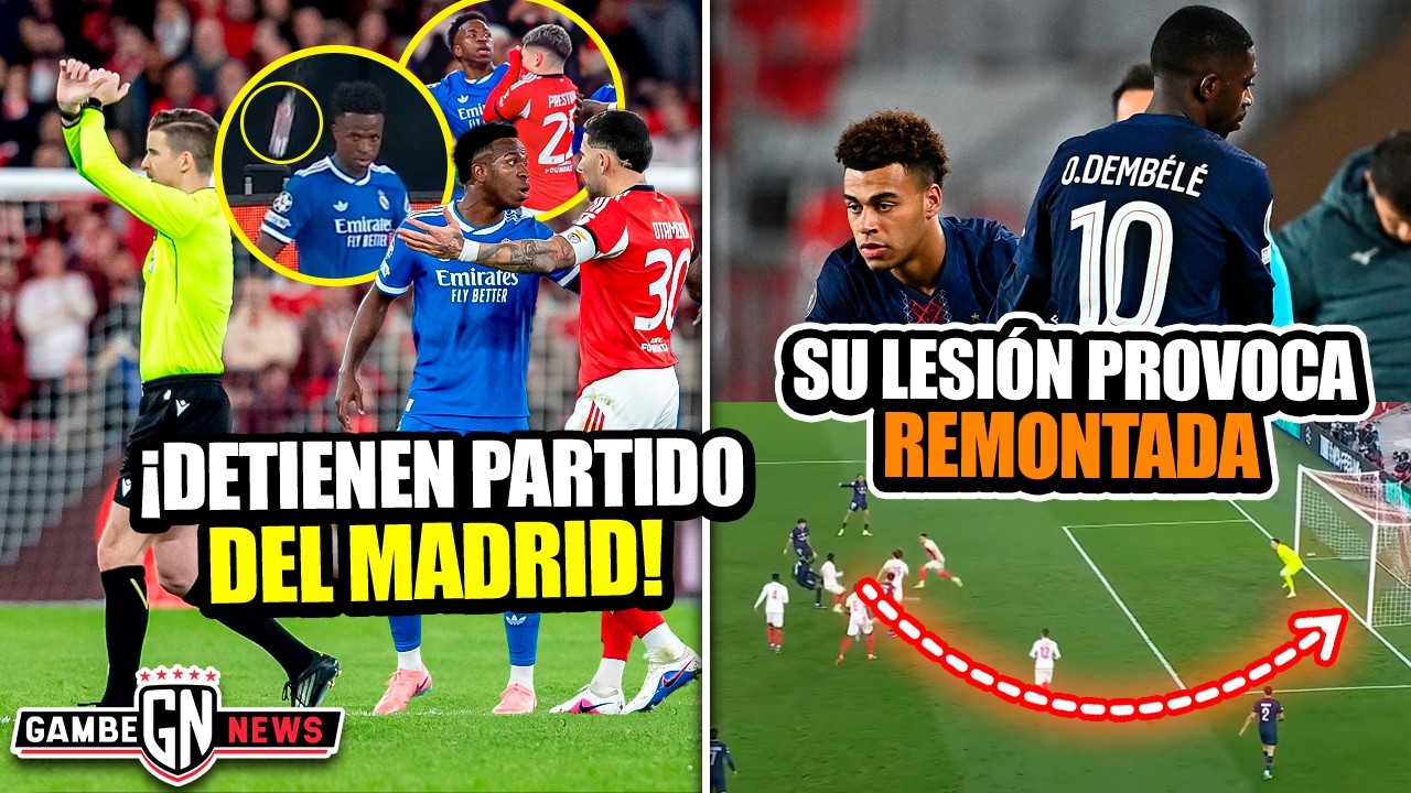 Grave: ¡Detienen partido del Madrid!|¡Golpean e insultan a Vini!|Lesión de Dembélé provoca remontada