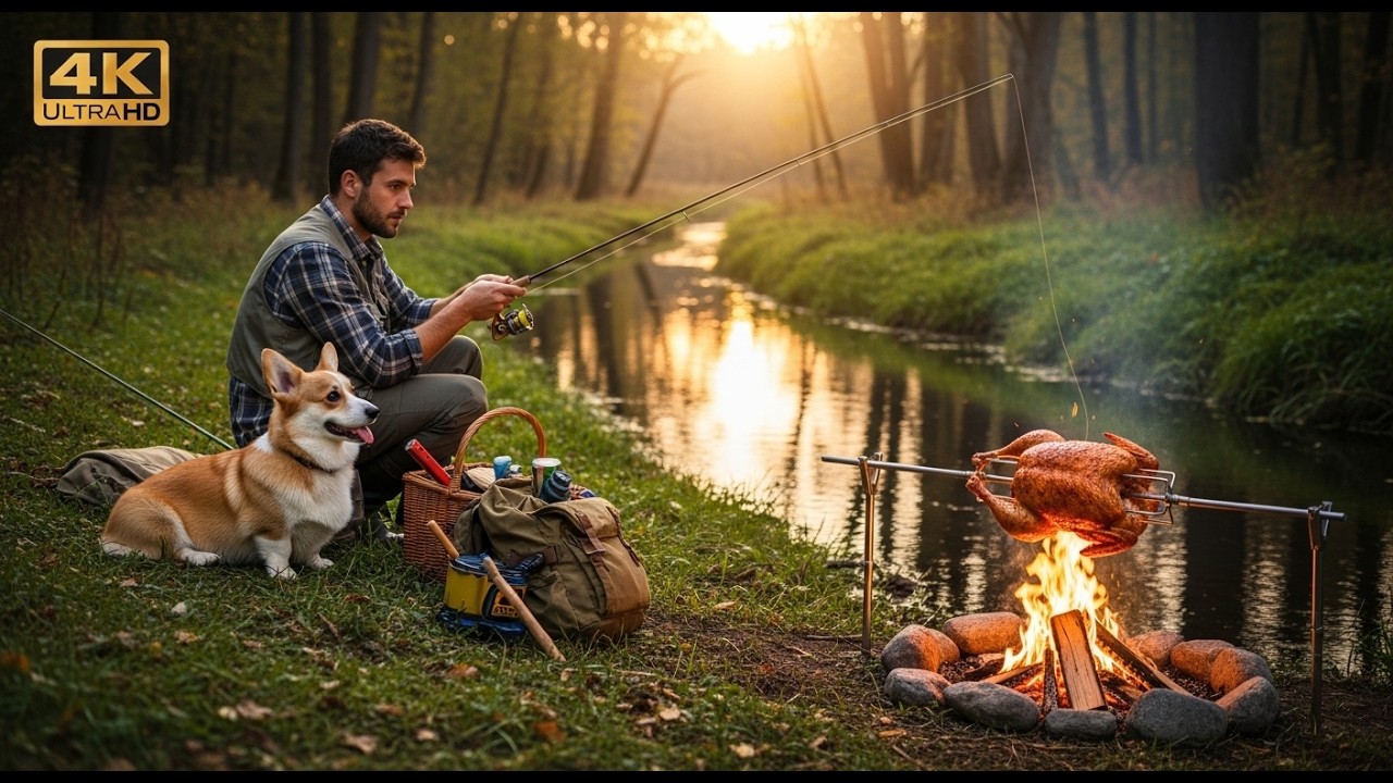 He sneaked away from his wife to camp in the forest, barbecue chicken, and go fishing