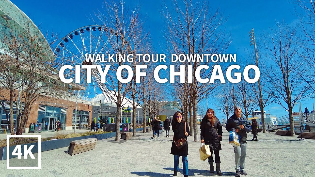 [4K] CHICAGO - Walking Tour Downtown, Navy Pier, Ohio Street & Illinois Street, Illinois, Travel