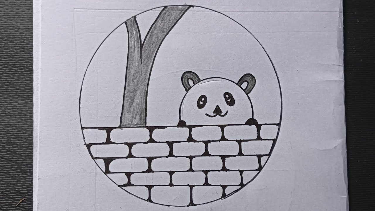 Easy circle scenery drawing | pencil drawing in circle easy step by step | panda Drawing in circle