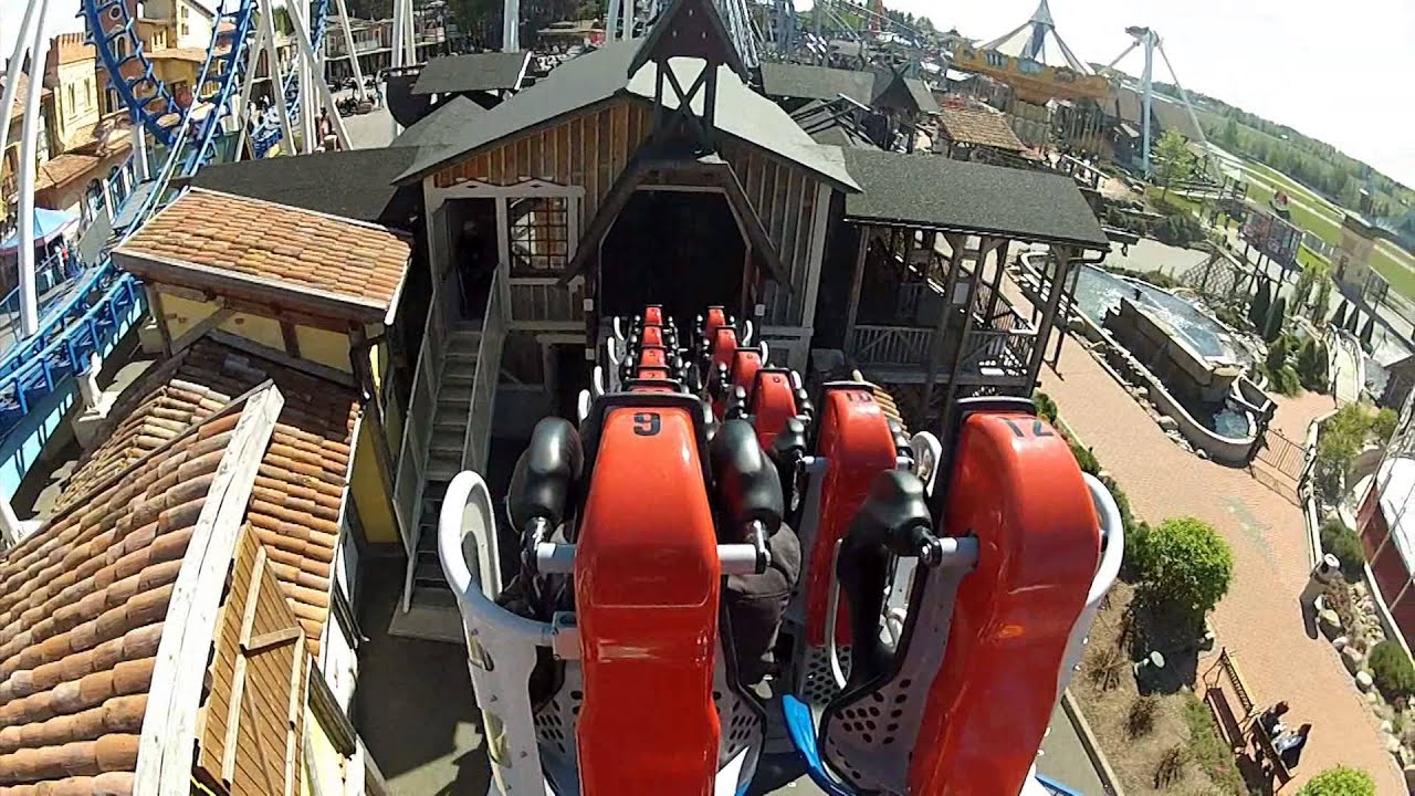 Powerpark - Cobra roller coaster that loops and spins - POV ride