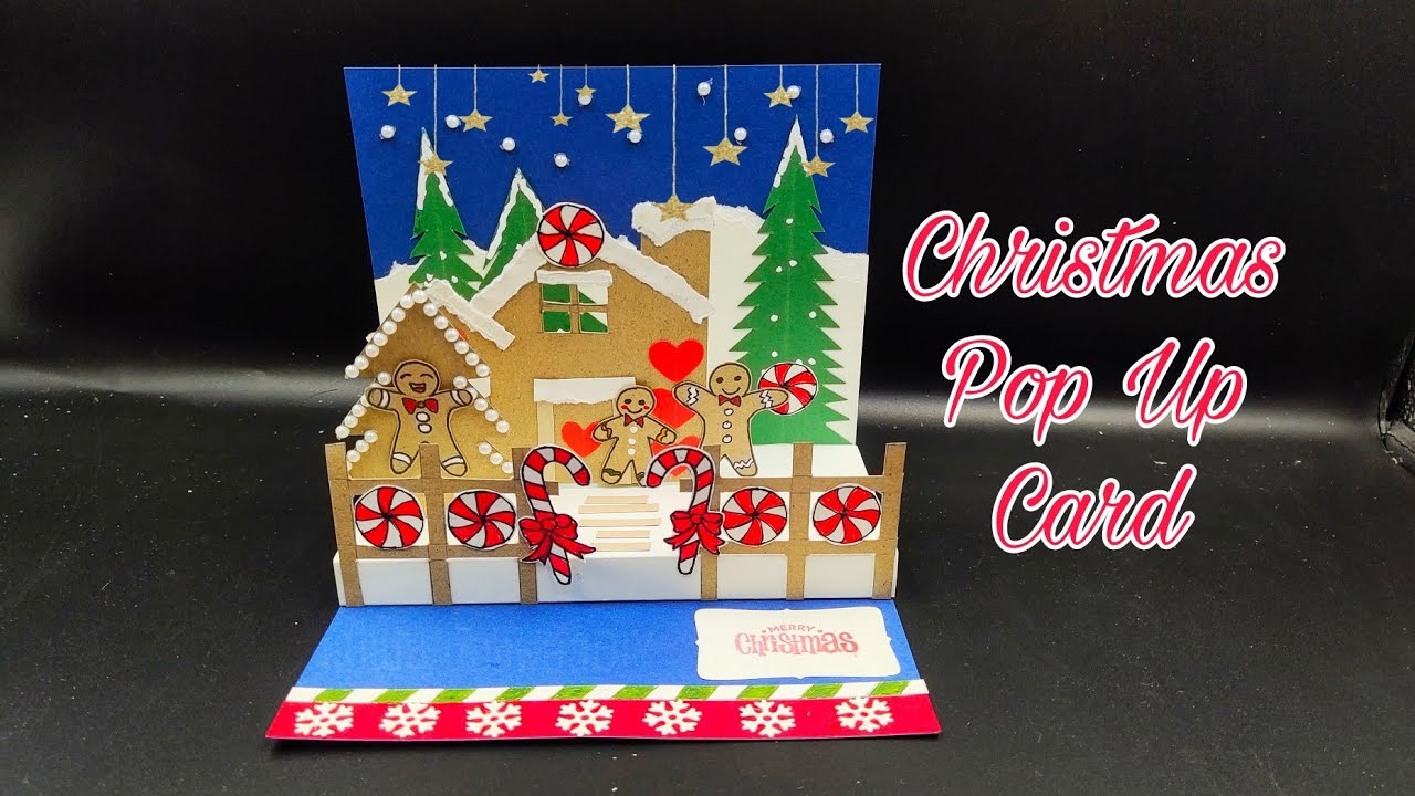 DIY Christmas Pop Up Card./การ์ดป๊อปอัพคริสต์มาสบ้านขนมผิง/แม่เนย น้องพอสDIY