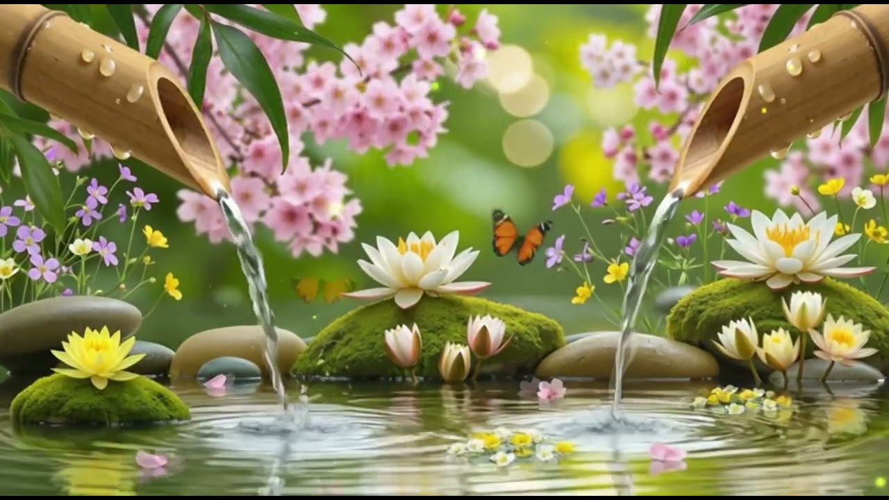 Calming  Violin & Piano Music for Sleep , Relax, Meditation Bamboo Water Fountain, Relieves Stress,