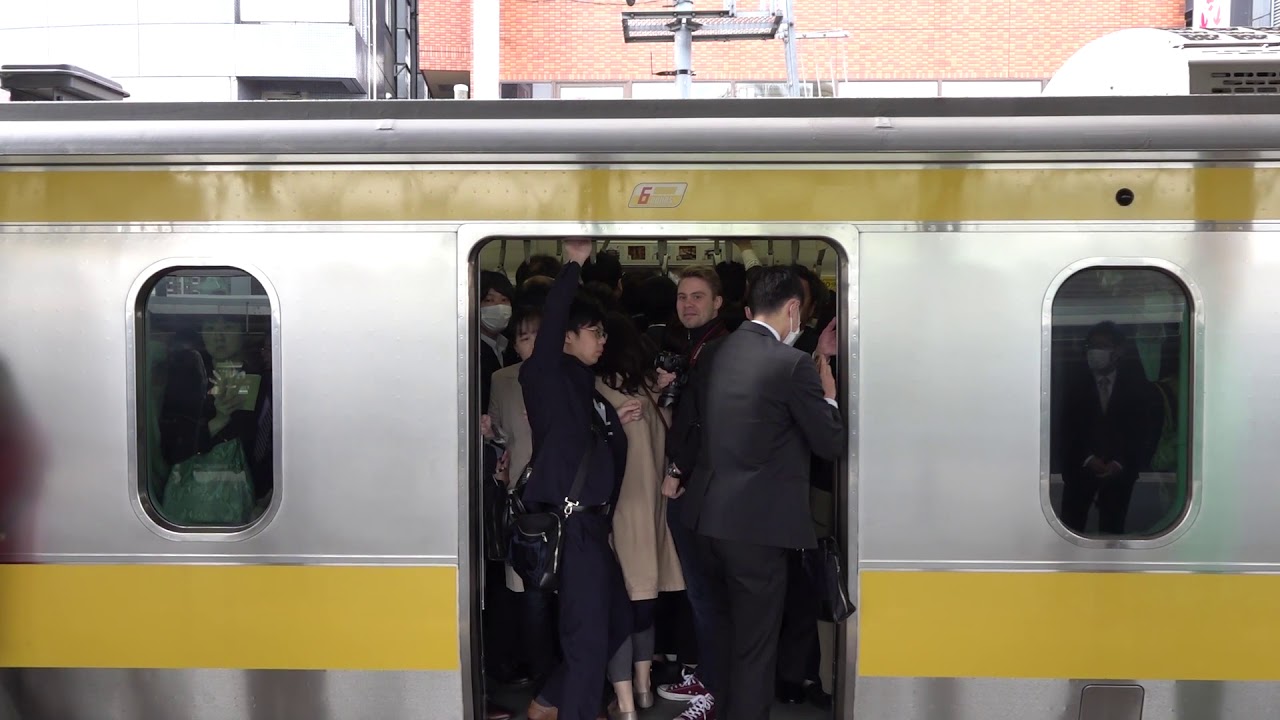Disciplined crowds during rush hour in Tokyo subway