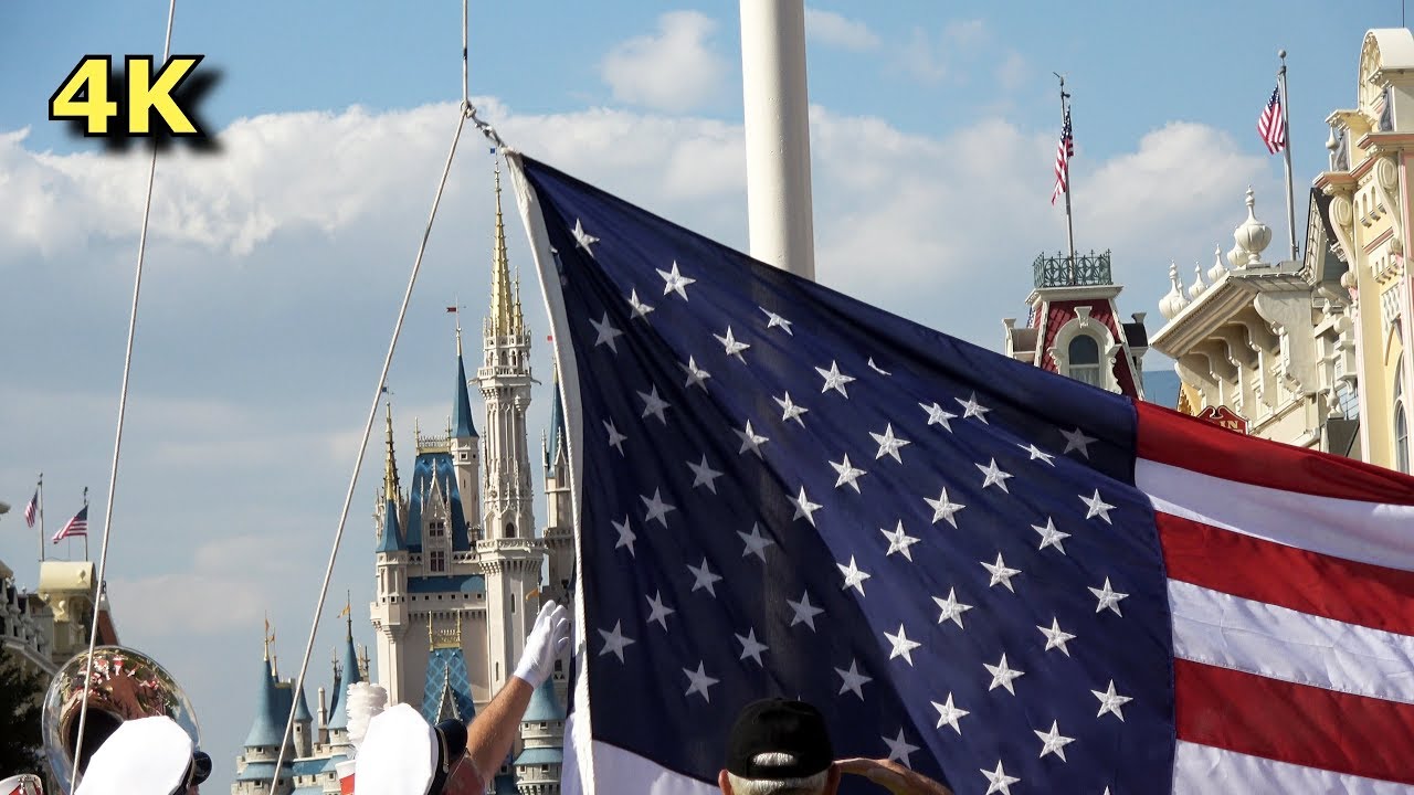 Flag Retreat Ceremony - Disney World Tribute Honors Veterans for their Service! - Magic Kingdom