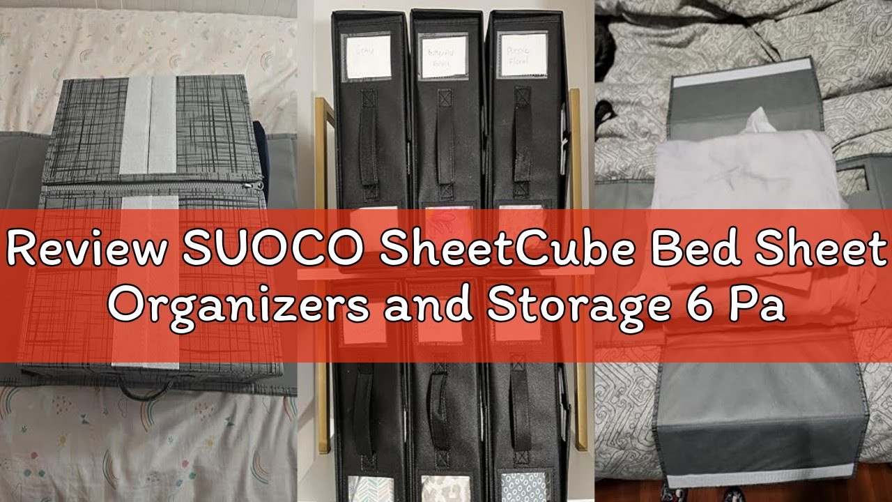 Review SUOCO SheetCube Bed Sheet Organizers and Storage 6 Pack, Foldable Linen Closet Organizer with