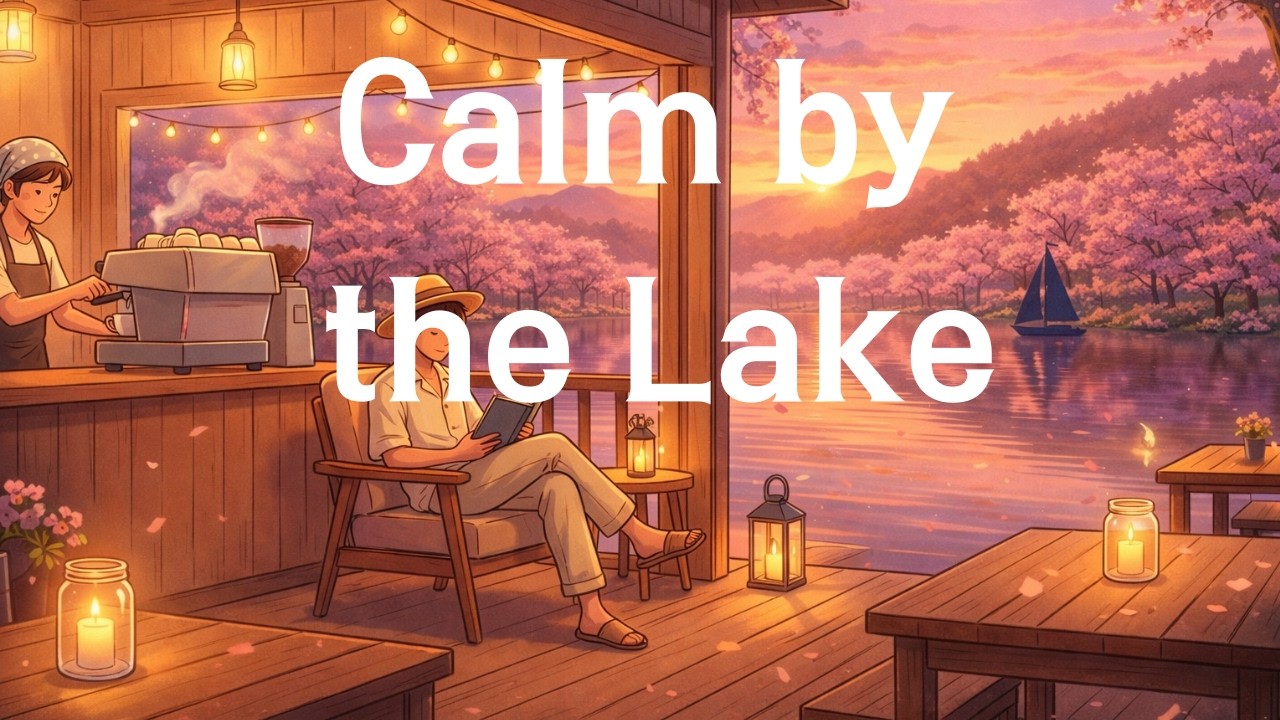 Spring Lakeside Café at Sunset | Cozy Lo-Fi Beats for Study, Relax & Reading