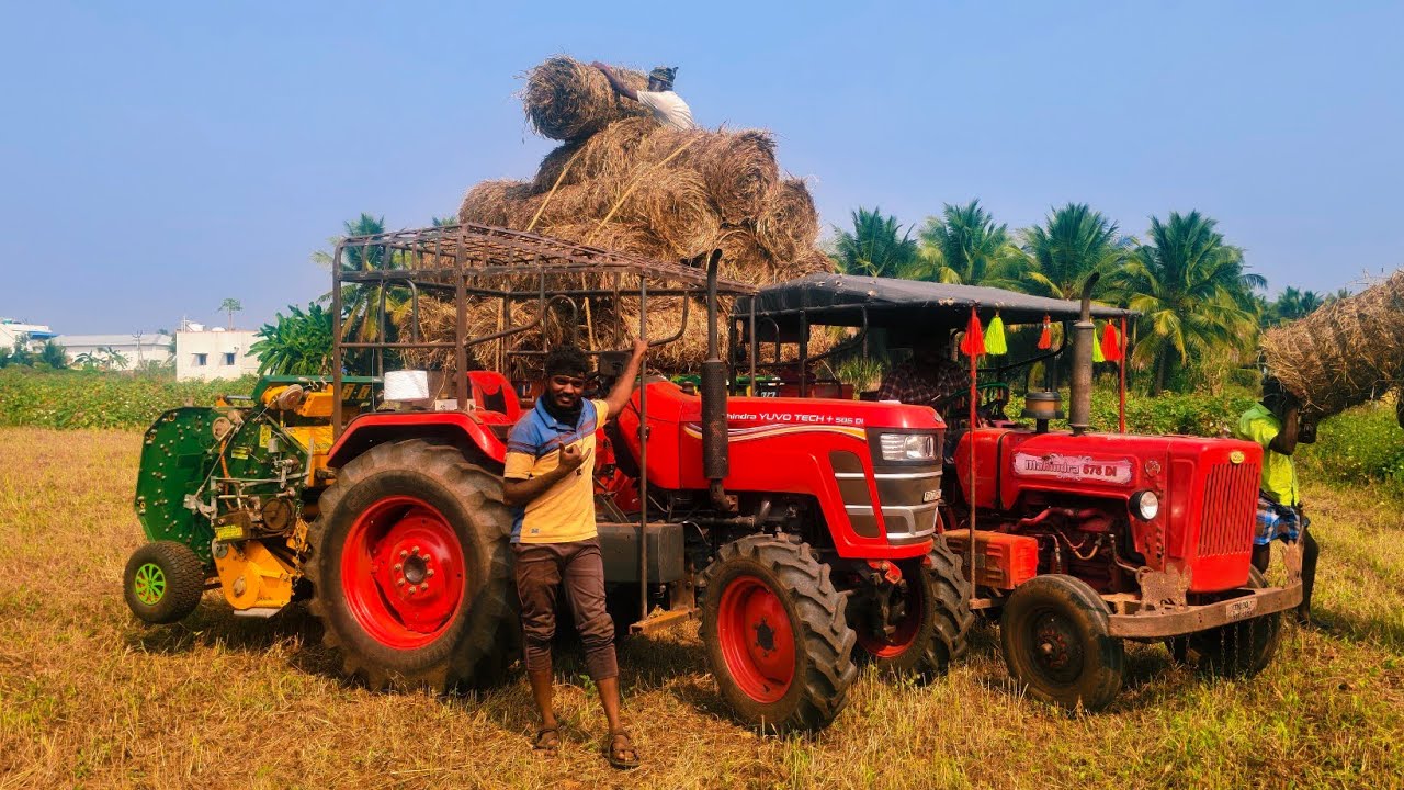 Mahindra yuvo tech Plus 585 4wd tractor Goes to bharat baler solathadu rolling and 575 loading video