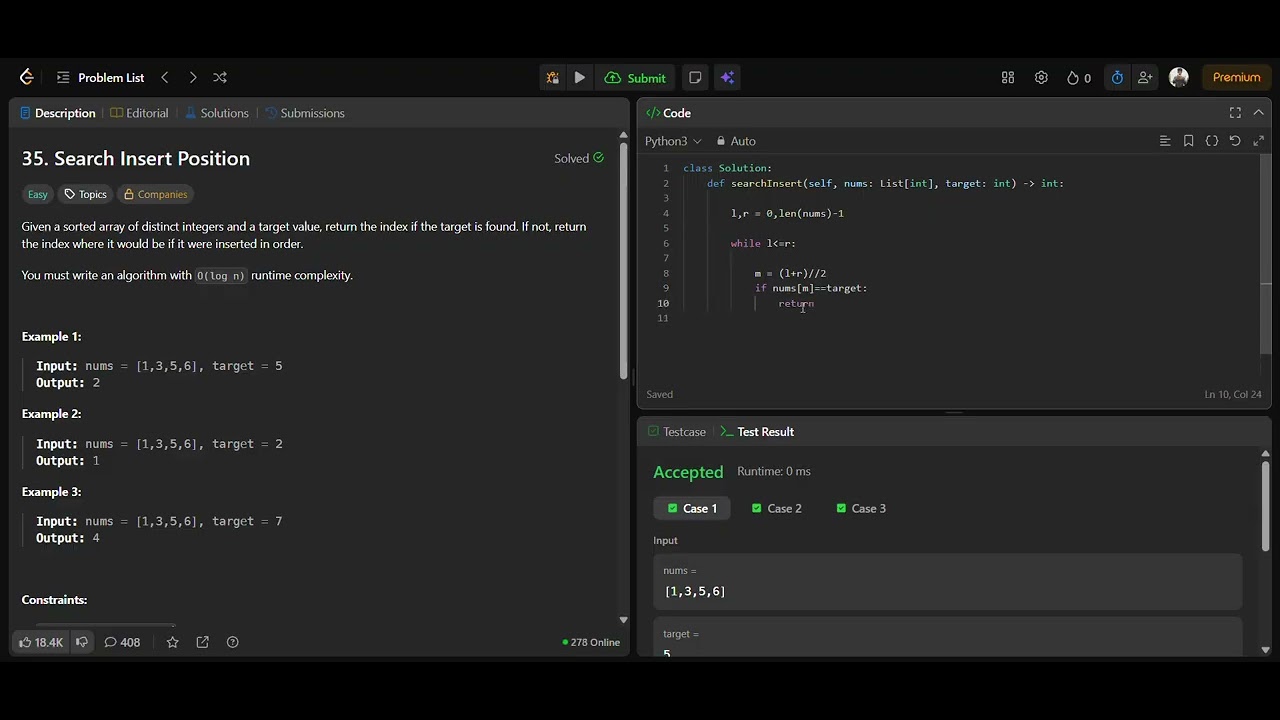 Day 1 – Problem 5 – Search Insert Position | LeetCode 35