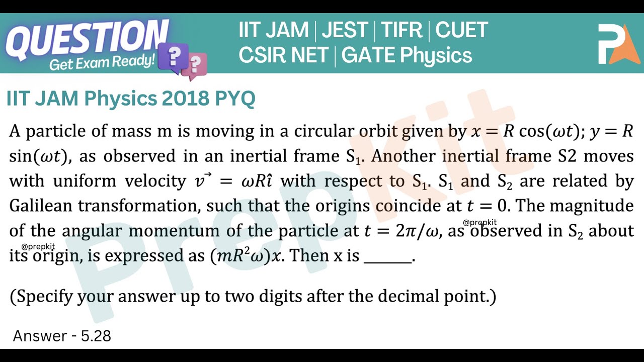 JAM 2018 QUESTION | A particle of mass m is moving in a circular orbit given by x=Rcoswt; y=Rsinwt