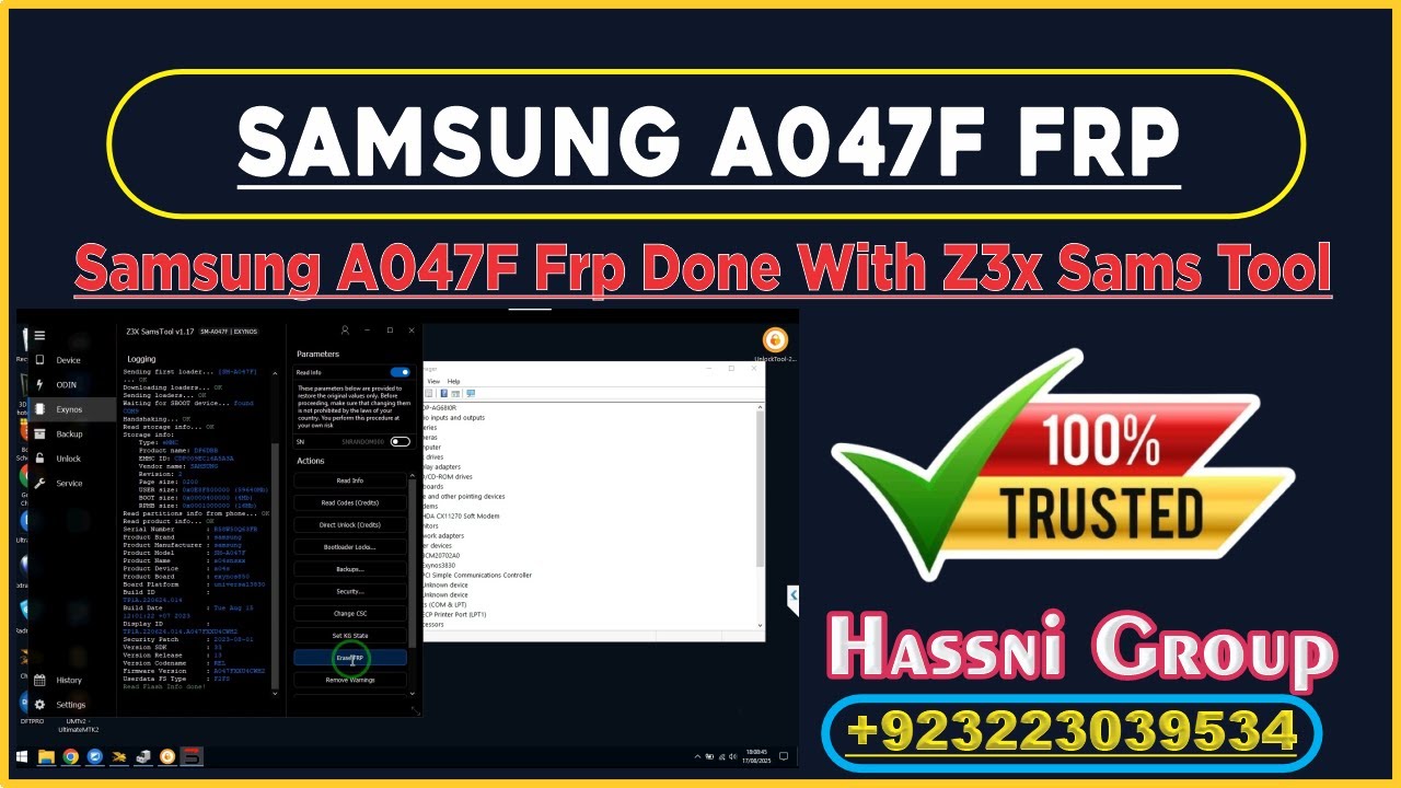 Samsung A047F Frp Done With Z3x Sams Tool IN EUB MODE BY HASSANIGSM