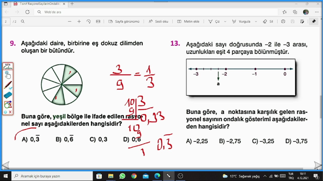 7. Sınıf Rasyonel Sayıların Ondalık Gösterimi Test Çözümü 1
