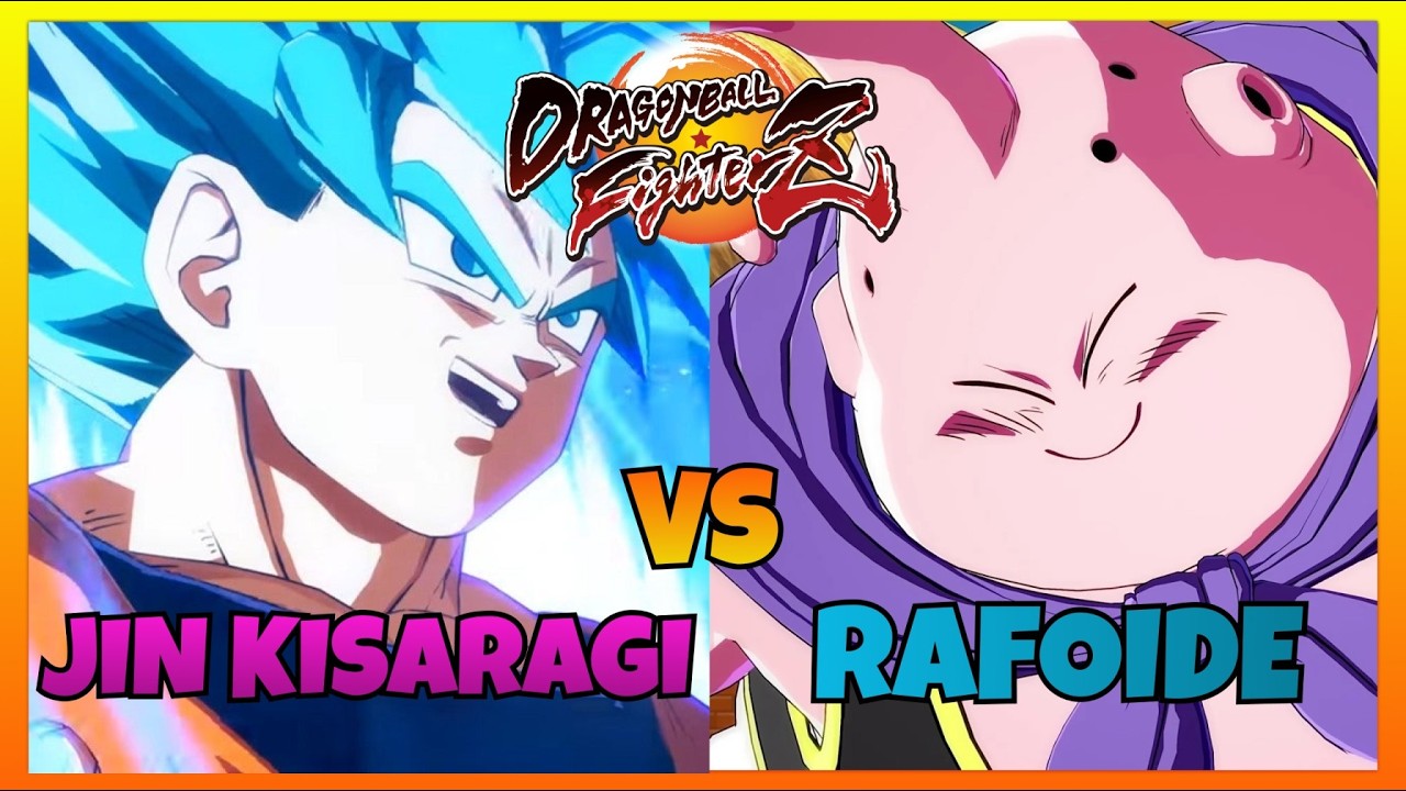 DBFZ - JIN KISARAGI vs RAFOIDE gameplays (Blue Goku, Labcoat 21, A. 21 vs Majin Buu, Nappa, Krillin)