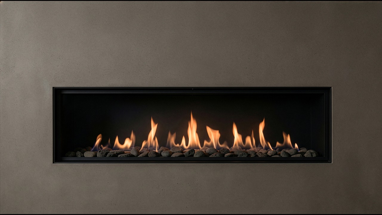 Microcement Gas Fireplace with Lava Rocks | Modern Fireplace Ambience | 10 Hours