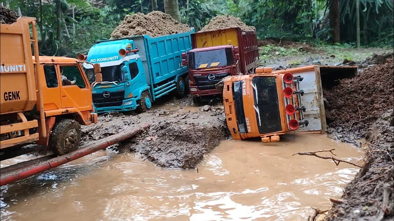 AKIBAT TIDAK MAU MENGALAH DI JALAN YG SEMPIT RC DAM TRUK FUSO TERGULING KE SUNGAI🔥miniatur truk rc