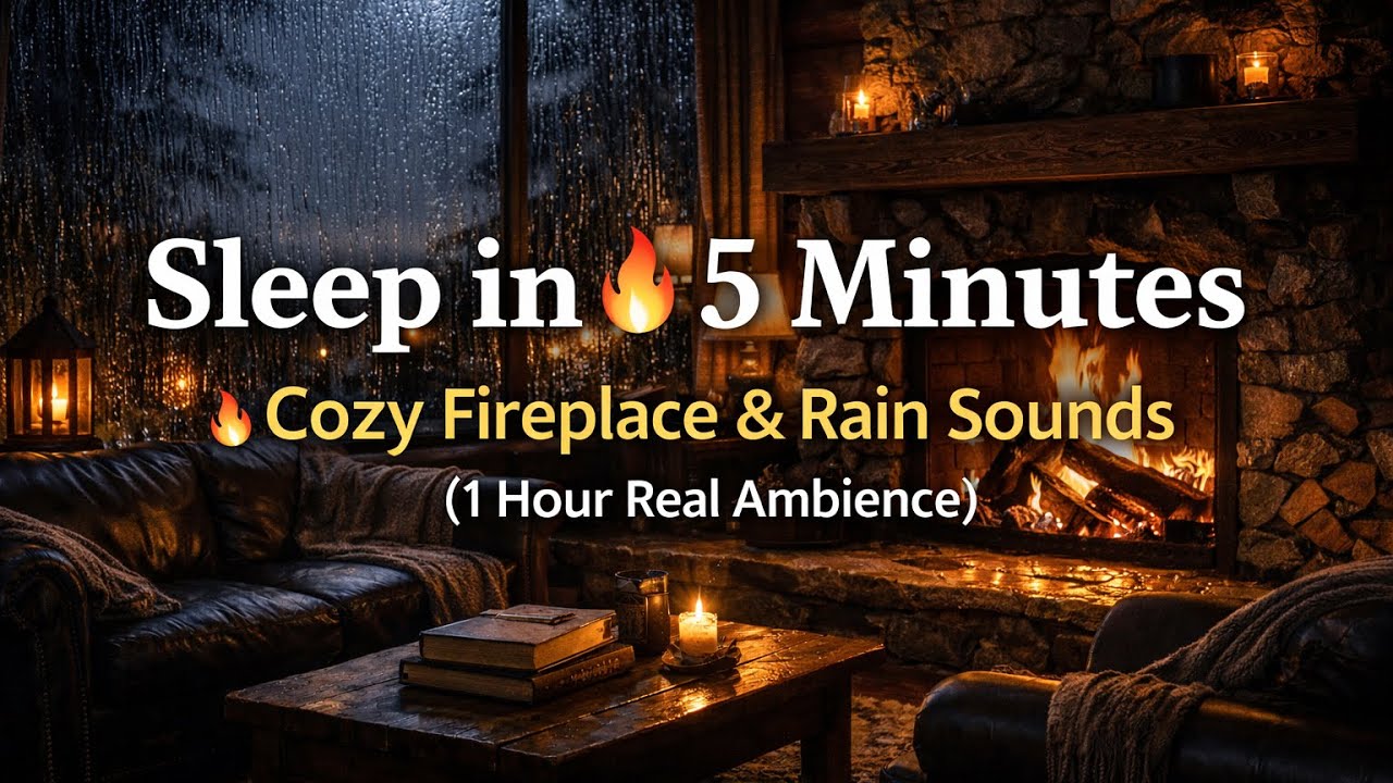 Sleep in 5 Minutes 🔥 Cozy Fireplace & Rain Sounds (1 Hour Real Ambience)