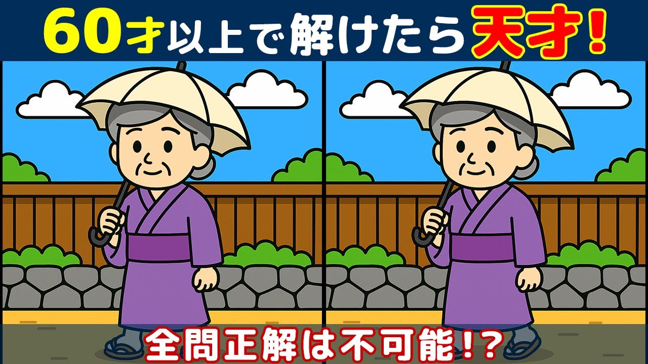 【間違い探しクイズ】高齢者におすすめの難しい脳トレで脳を活性化！無料でできる脳活で認知症予防！人物や動物のイラストなど！【楽しい】#257