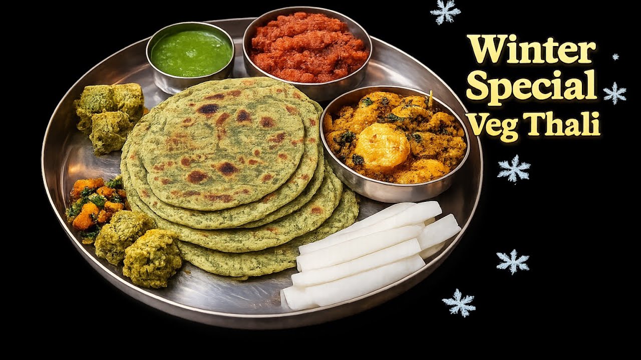 Winter Special Veg Thali in 20 mints #Matter Lachha Paratha #Gajar ka Halwa #Aalu ki Chatpati Sabji.