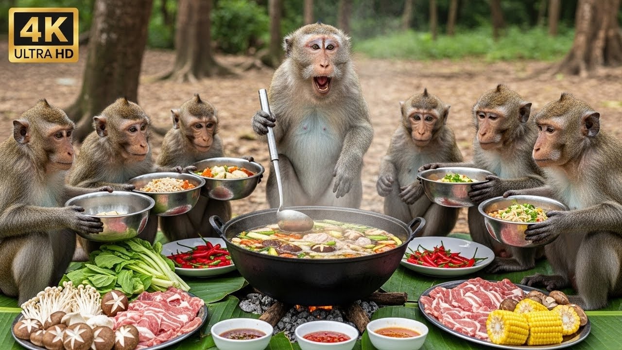 Monkeys Cooked Jungle Hot Pot Party 🍲🐒