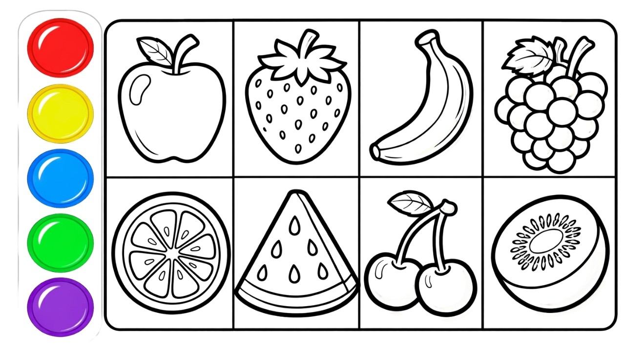 Coloring Fresh and Healthy Fruits for Kids | Learn Fruit Colors 🍎🍌🍓🍇🍊🍉🍒🥝