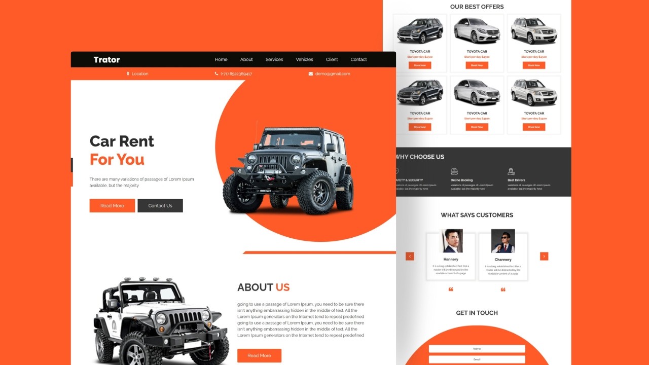 Rent a Car Website Design Using HTML, CSS & JavaScript | Fully Responsive