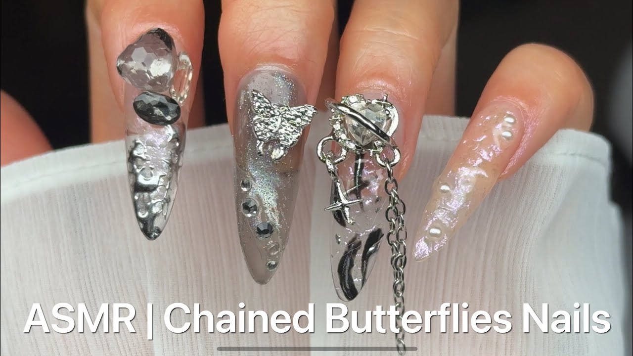 ASMR nails | Y2K Chained Butterfly Tutorial | No talking | How To