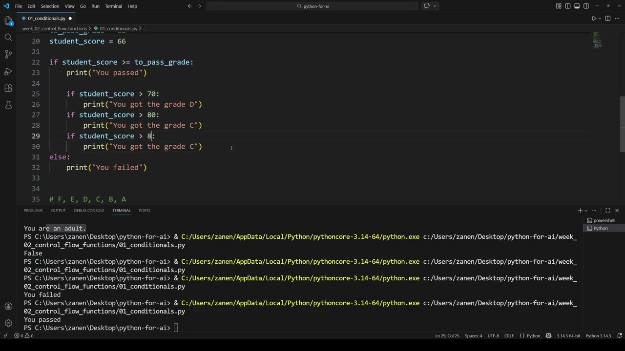 Python for AI - Week 2.3 - Conditionals: if-elif,-else Statements